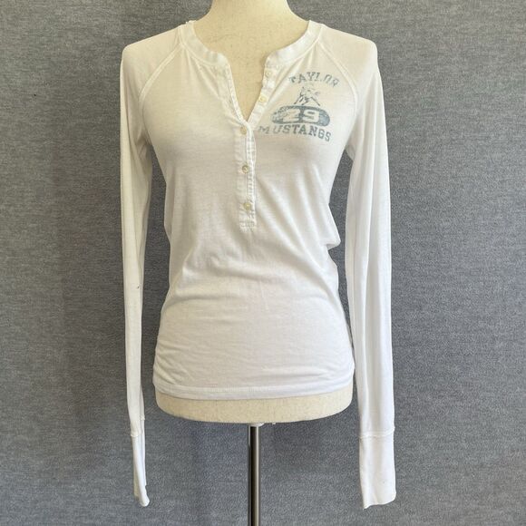 Abercrombie Fitch Y2K Graphic Henley Top Size M Buttons Long Sleeve Bella Swan - Picture 2 of 12
